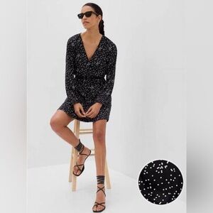 NWT GAP Black Wrap Dress with White Square Polka Dots Large